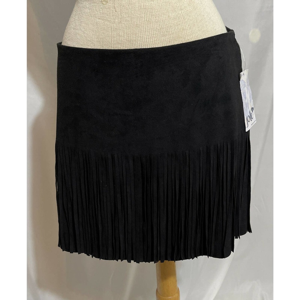 JOLT Misses 7 Black Faux Suede Fringed Skirt NWT